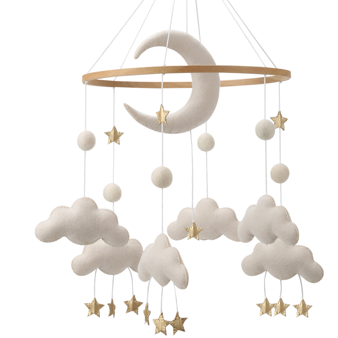 MOVIL BEBE NUBES, LUNA Y ESTRELLAS DORADAS