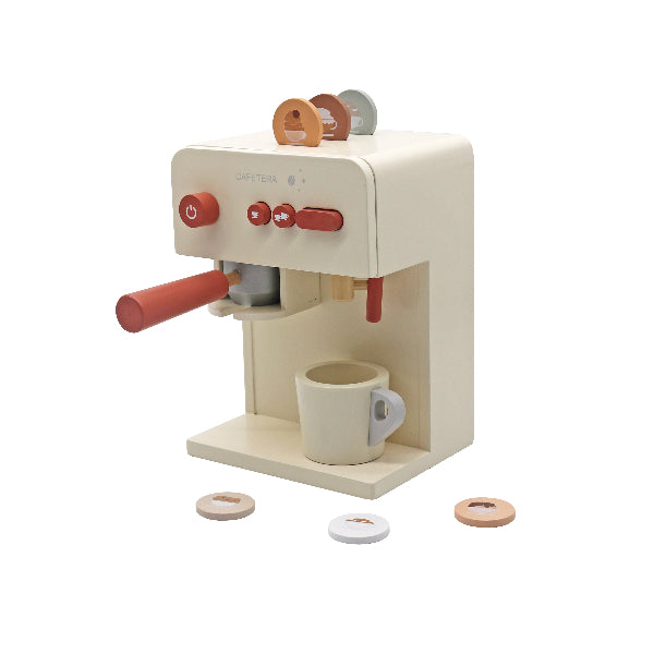 Cafetera de juguete de madera tipo Montessori con cápsulas y taza, set didáctico infantil