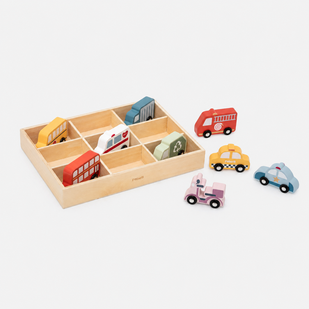 Autos de madera de juguete de colores para niños, juego de imaginación