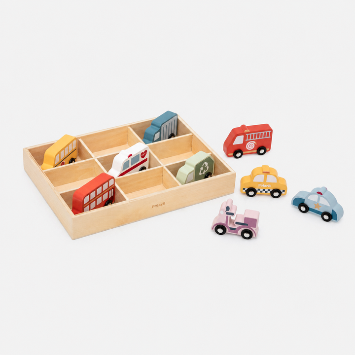 Autos de madera de juguete de colores para niños, juego de imaginación