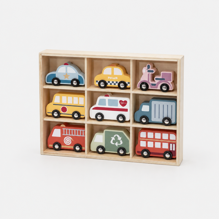 Set de autitos de madera estilo nórdico, juguete seguro para niños