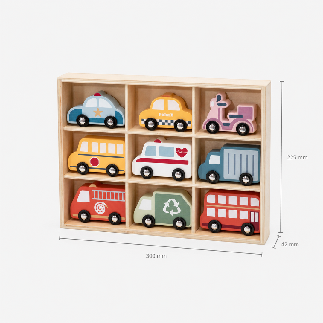 Set de autos de madera Roots Toys, juguete didáctico para niños
