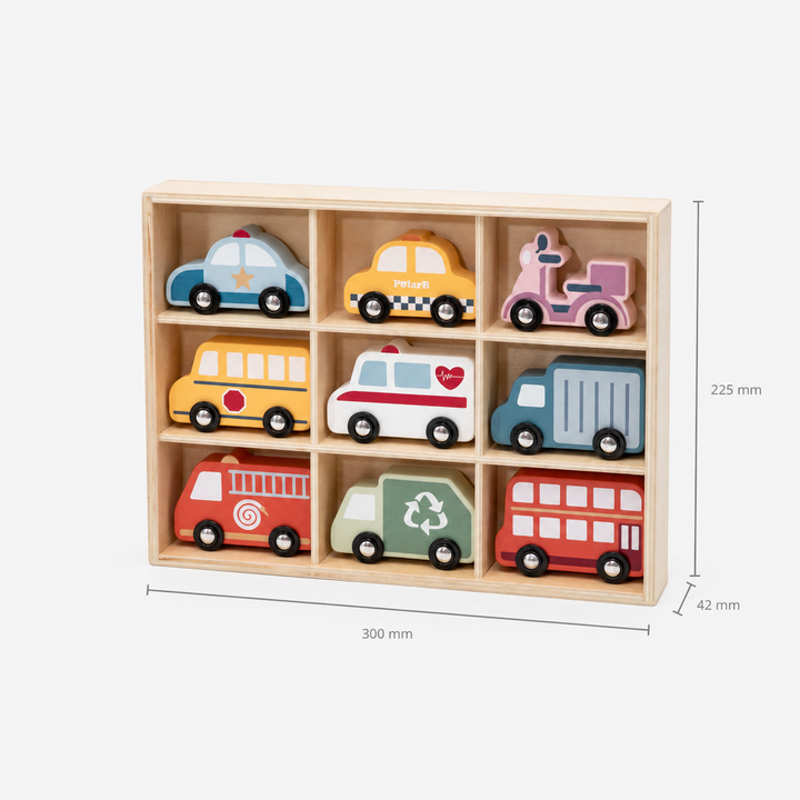 Set de autos de madera Roots Toys, juguete didáctico para niños