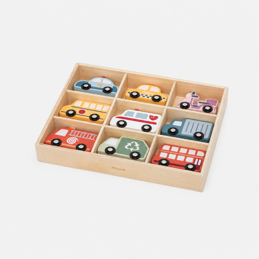 Autitos de madera de juguete para niños, juego de rol y motricidad