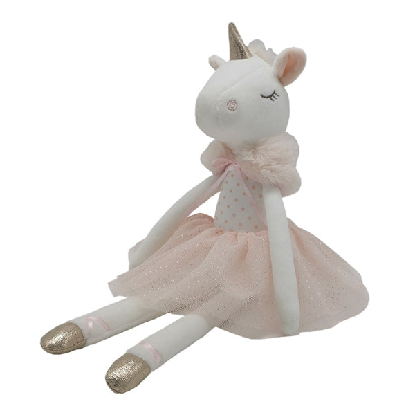 Detalle del peluche unicornio bailarina suave para niños, Roots Toys