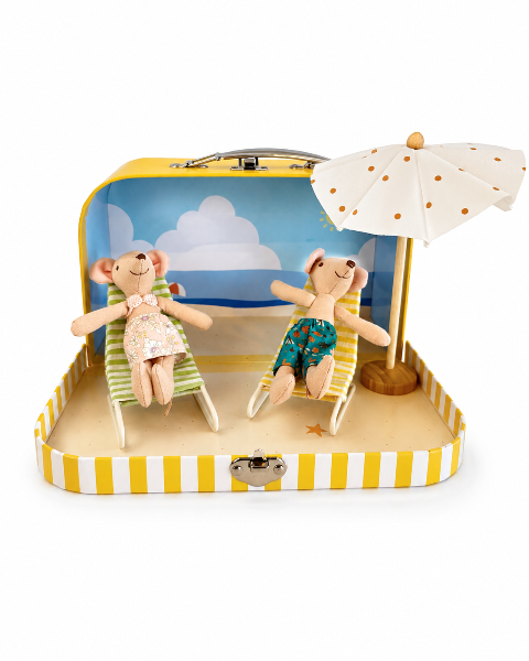 Maleta de ratoncitos set de playa, juguete de tela para juego imaginativo