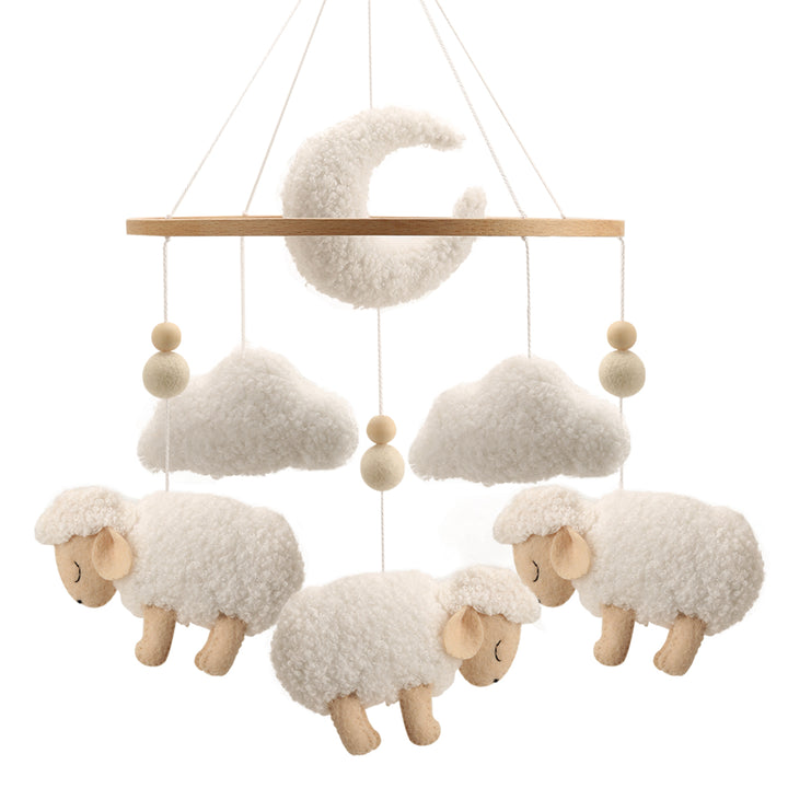 movil bebe ovejas madera